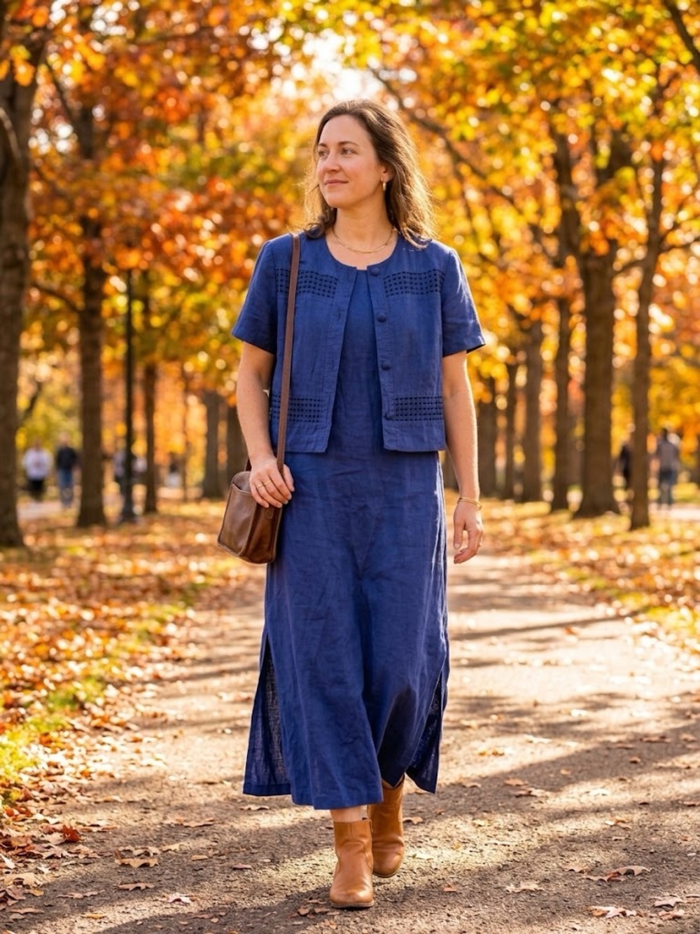 John Roberts Blue Linen Blend Maxi Dress Set